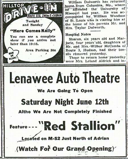 Lenawee Drive-In Theatre - Lenawee First Ad 6-12-48 (newer photo)